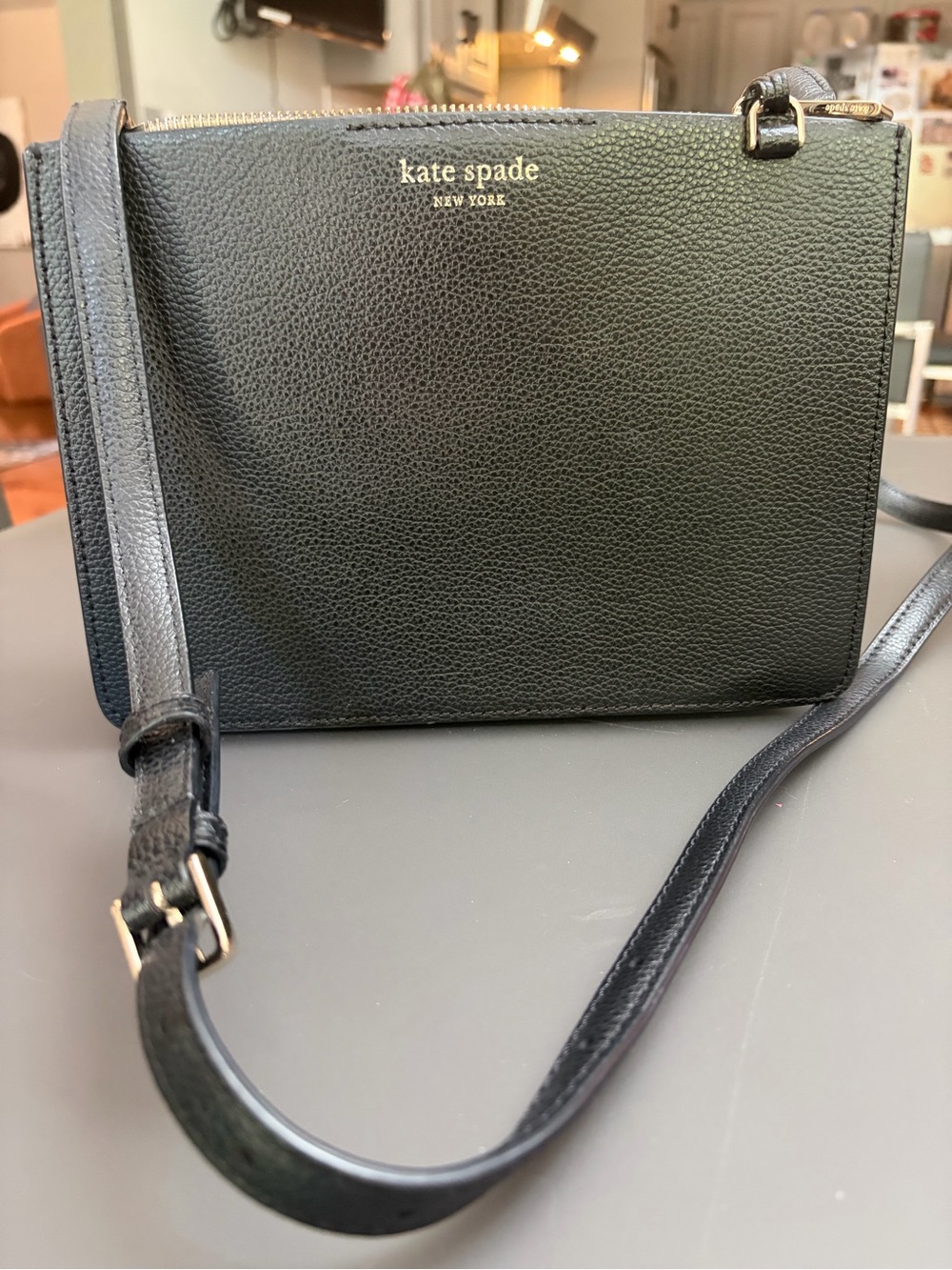 kate spade Black Pebbled Leather Crossbody with Gold Logo